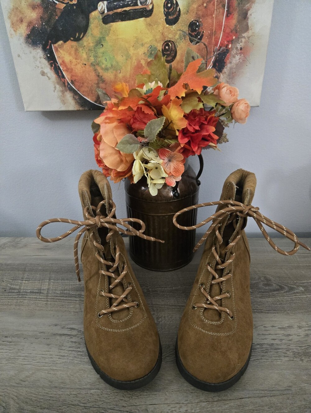 Tan Suede Lace-Up Hiking Boots